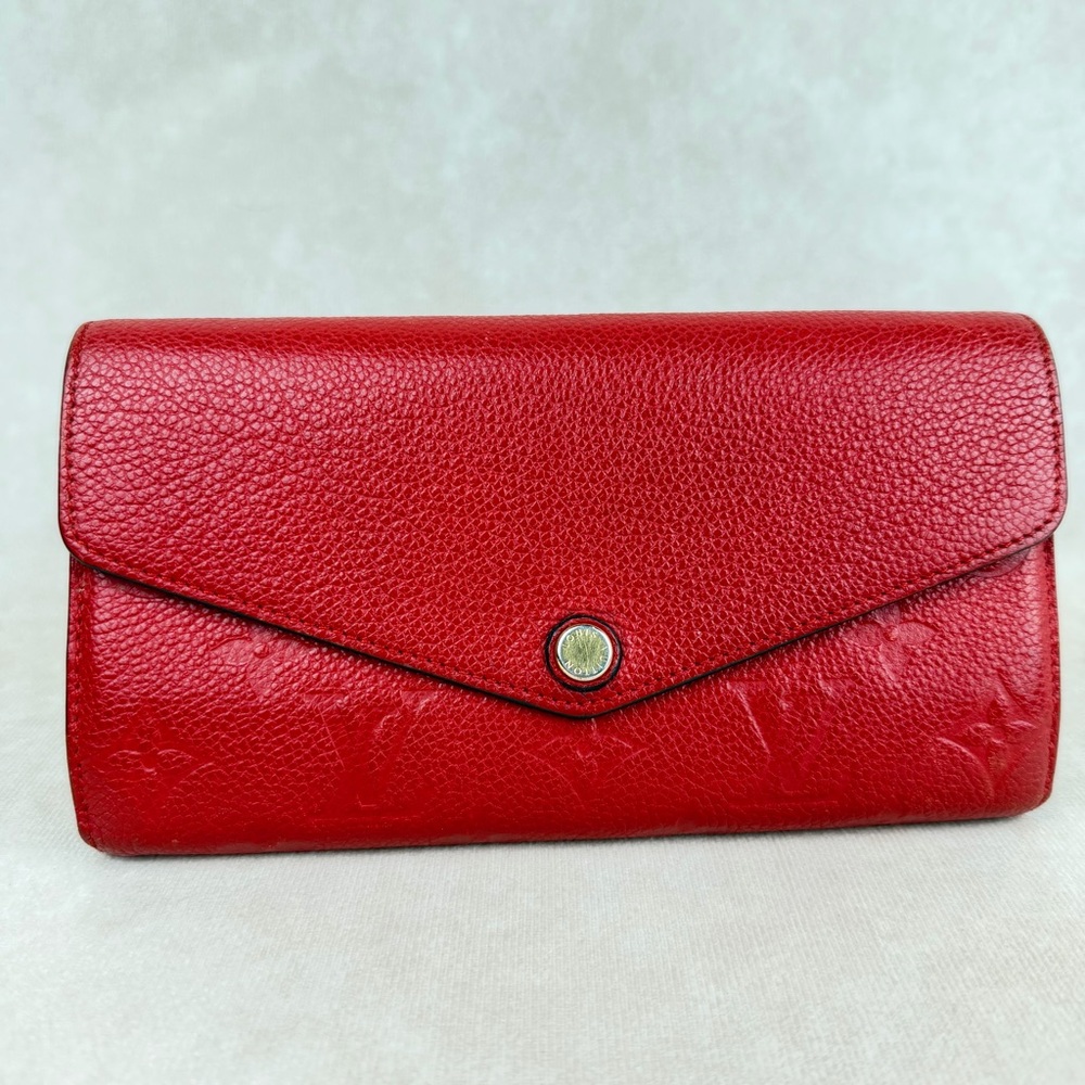 Louis Vuitton Red Empreinte Sarah Long Wallet GA2106 Initials A.M.